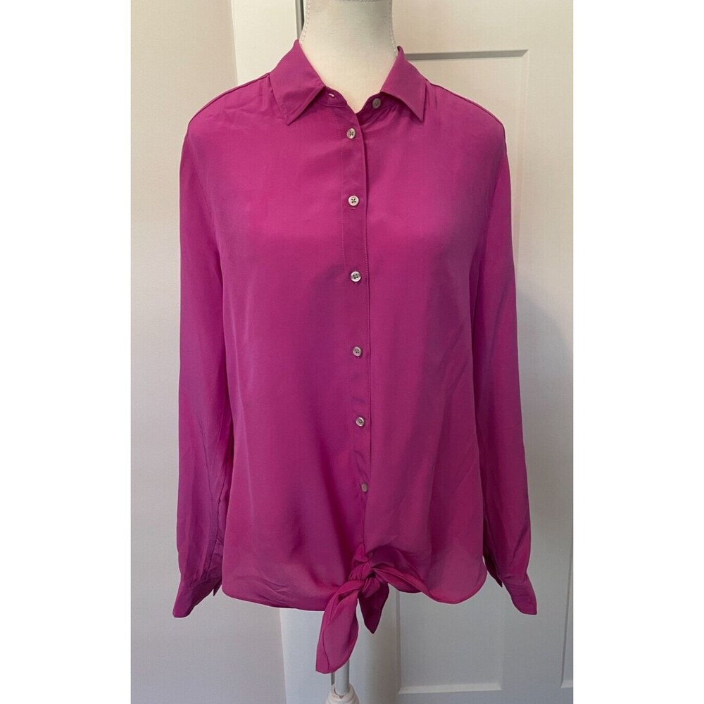 BANANA REPUBLIC Womens Silk TOP Long Sleeve PINK Tie Front SILK Size 12